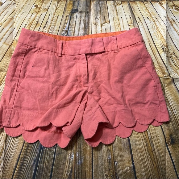 J Crew Coral Pink Scalloped Linen Blend Shorts - Picture 1 of 4